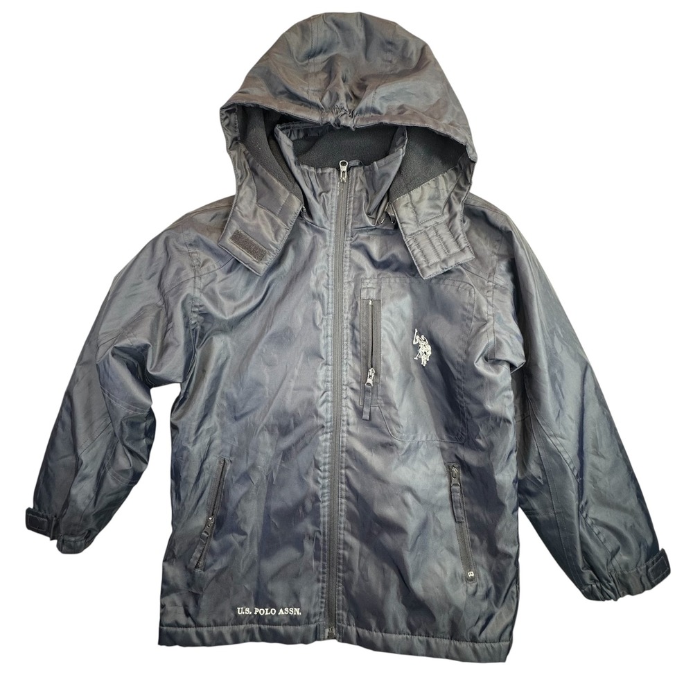 US Polo Assn Kids Hooded Fleece Lined Jacket‎ Navy Blue Full Zip Size M 10/12